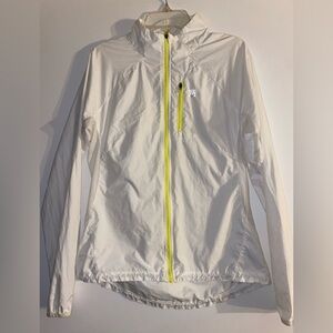 Avalanche White Running Jacket with Yellow Zipper